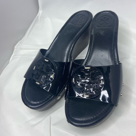 Tory Burch Patty Wedge Slides Black - Picture 2 of 4
